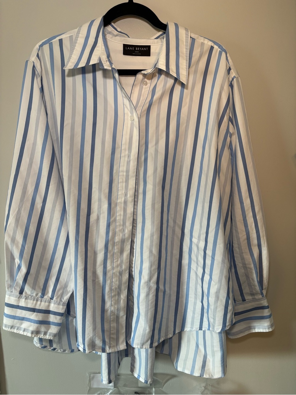 Lane Bryant Blue and White Vertical Stripe Button-Down Shirt